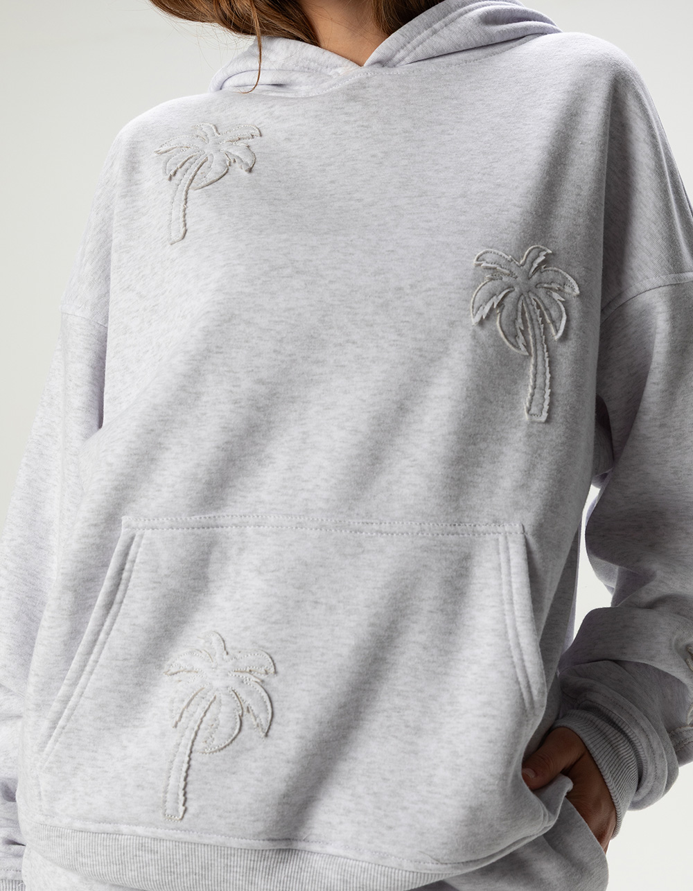FULL TILT Palm Applique Womens Hoodie - HEATHER GRAY