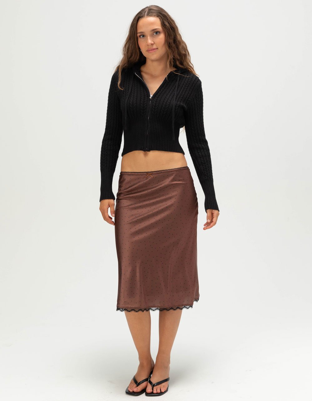 NECTAR CLOTHING Womens Flare Polka Dot Skirt - BROWN