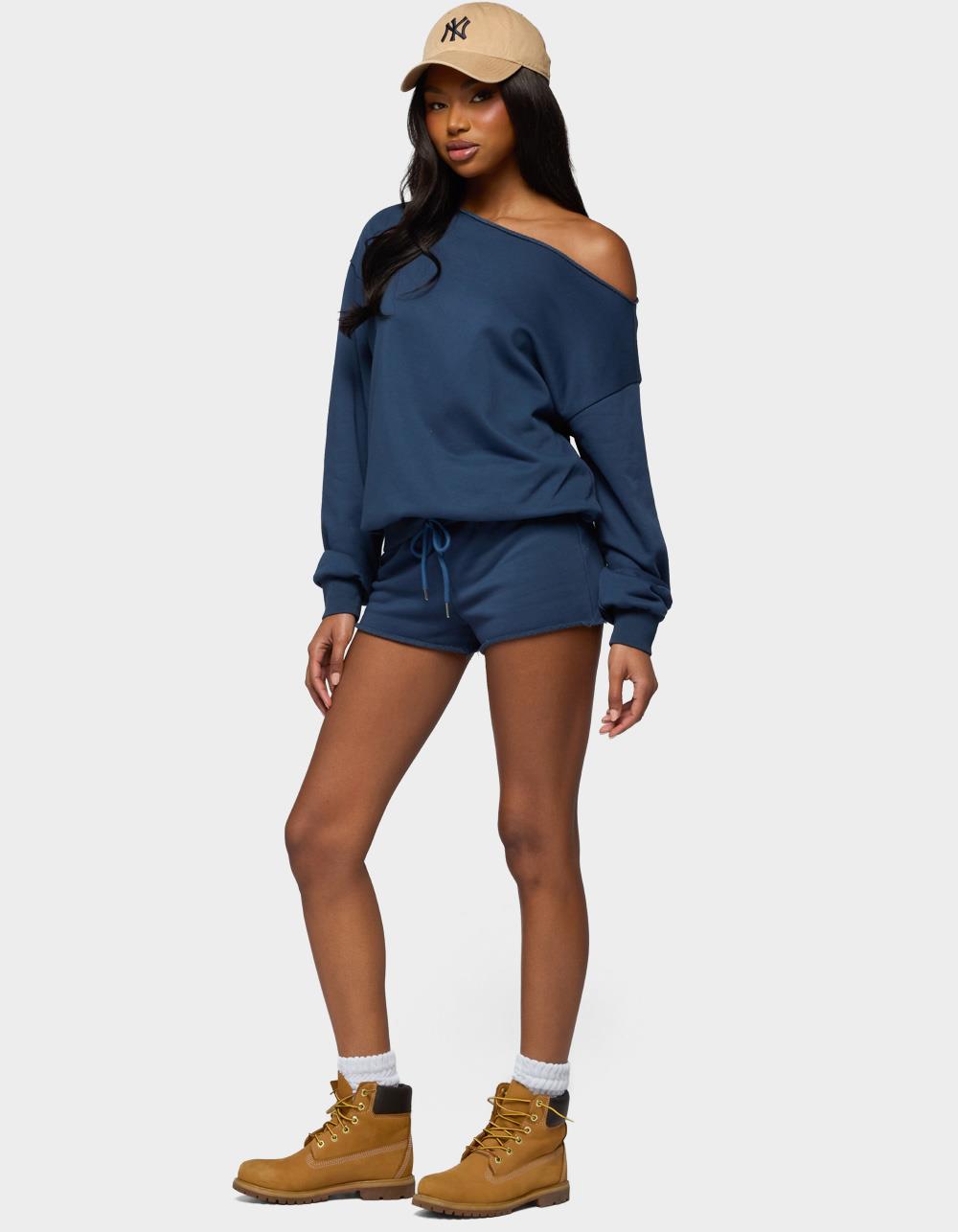 EDIKTED Juana Off Shoulder Lightweight Sweatshirt - NAVY