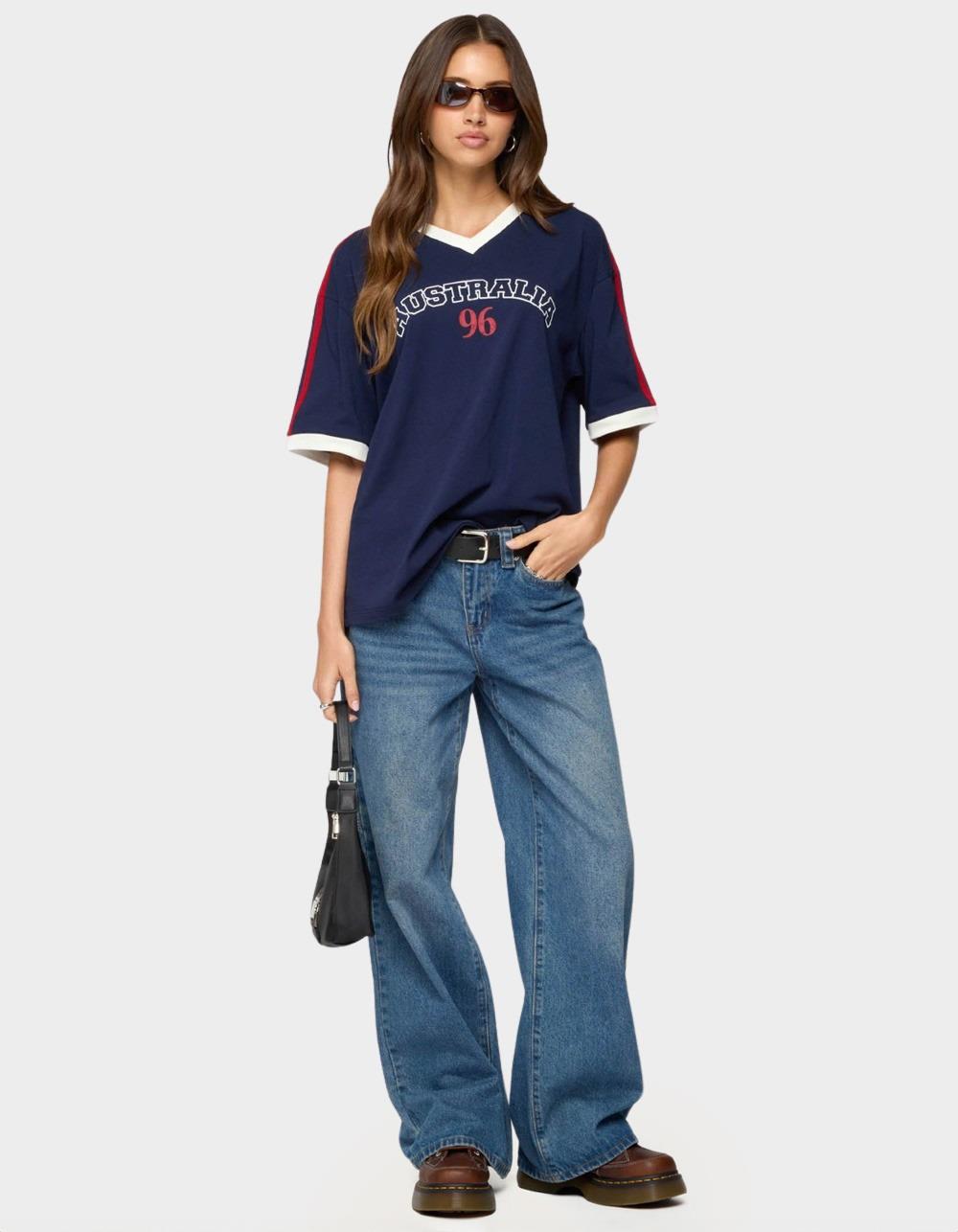 EDIKTED Australia 96 Contrast Oversized Tee - NAVY