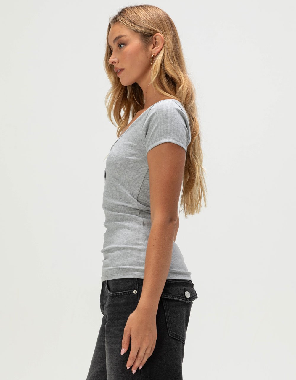 RSQ Womens Henley Top - HEATHER GRAY