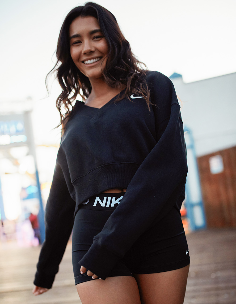 NIKE Sportswear Phoenix Fleece Womens Cropped V-Neck Sweatshirt - BLACK