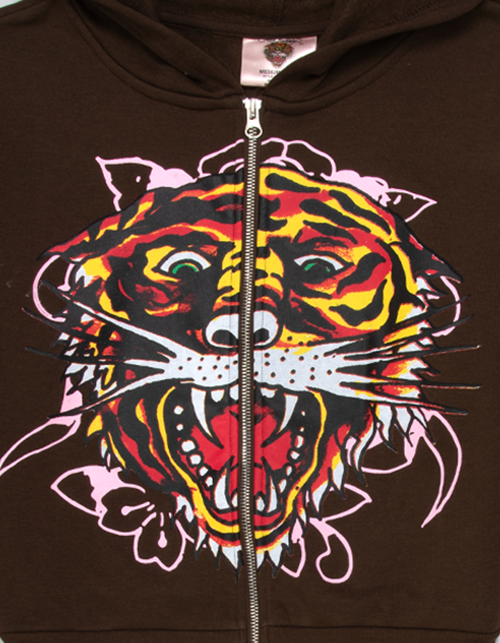 ED HARDY Tiger Face Girls Zip-Up Hoodie - BROWN