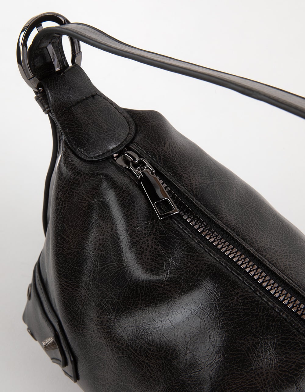 Faux Leather Shoulder Bag - WASHED BLACK