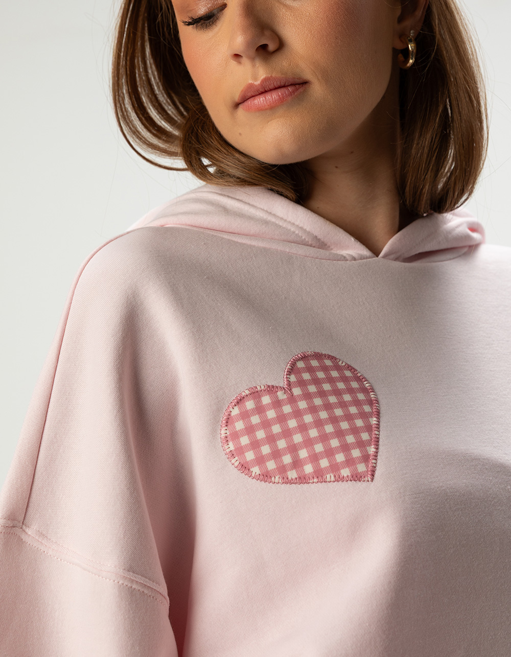 FULL TILT Heart Applique Womens Hoodie - PINK COMBO