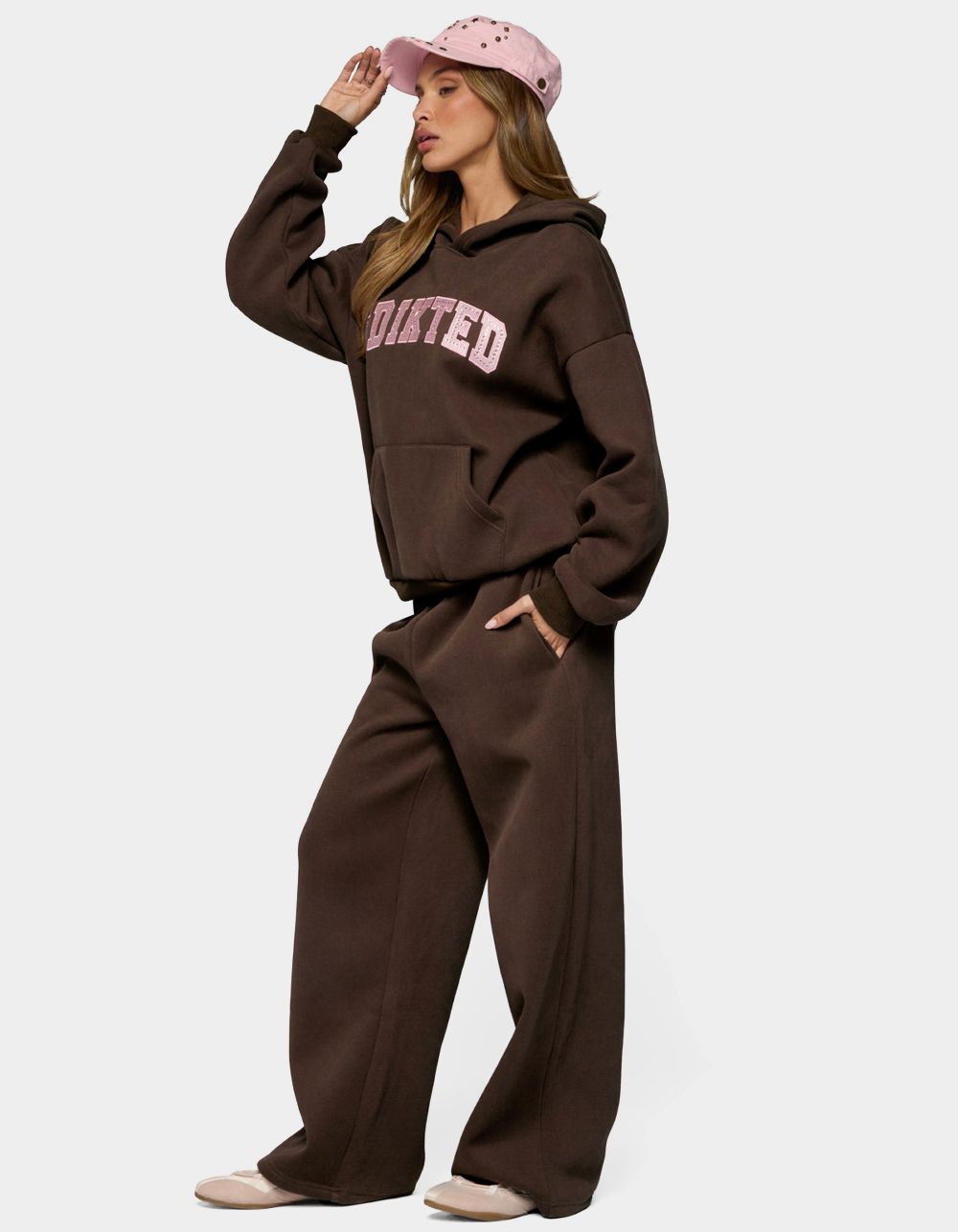 EDIKTED Glow Rhinestone Hoodie - BROWN
