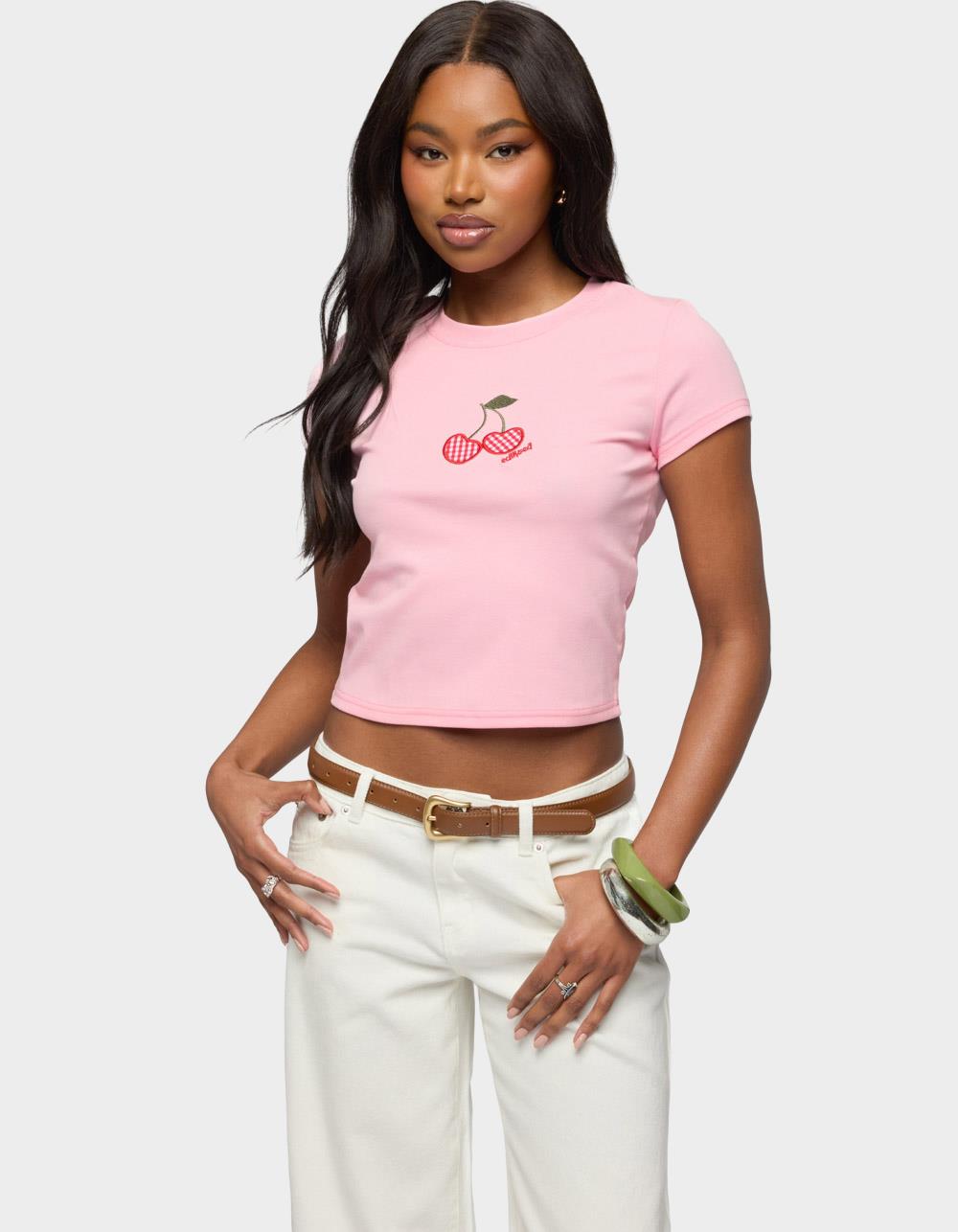 EDIKTED Cherry Crush Tee - LIGHT PINK