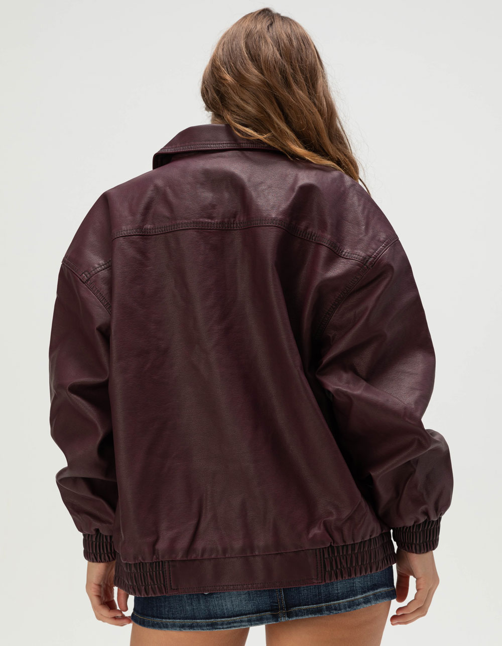 RSQ Womens Oversized Faux Leather Bomber Jacket