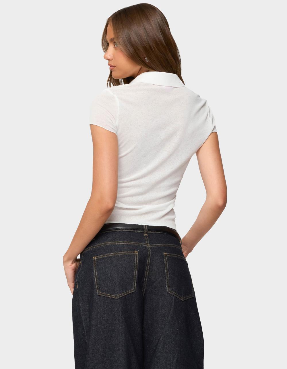 EDIKTED Geena Semi Sheer Button Up Shirt - WHITE