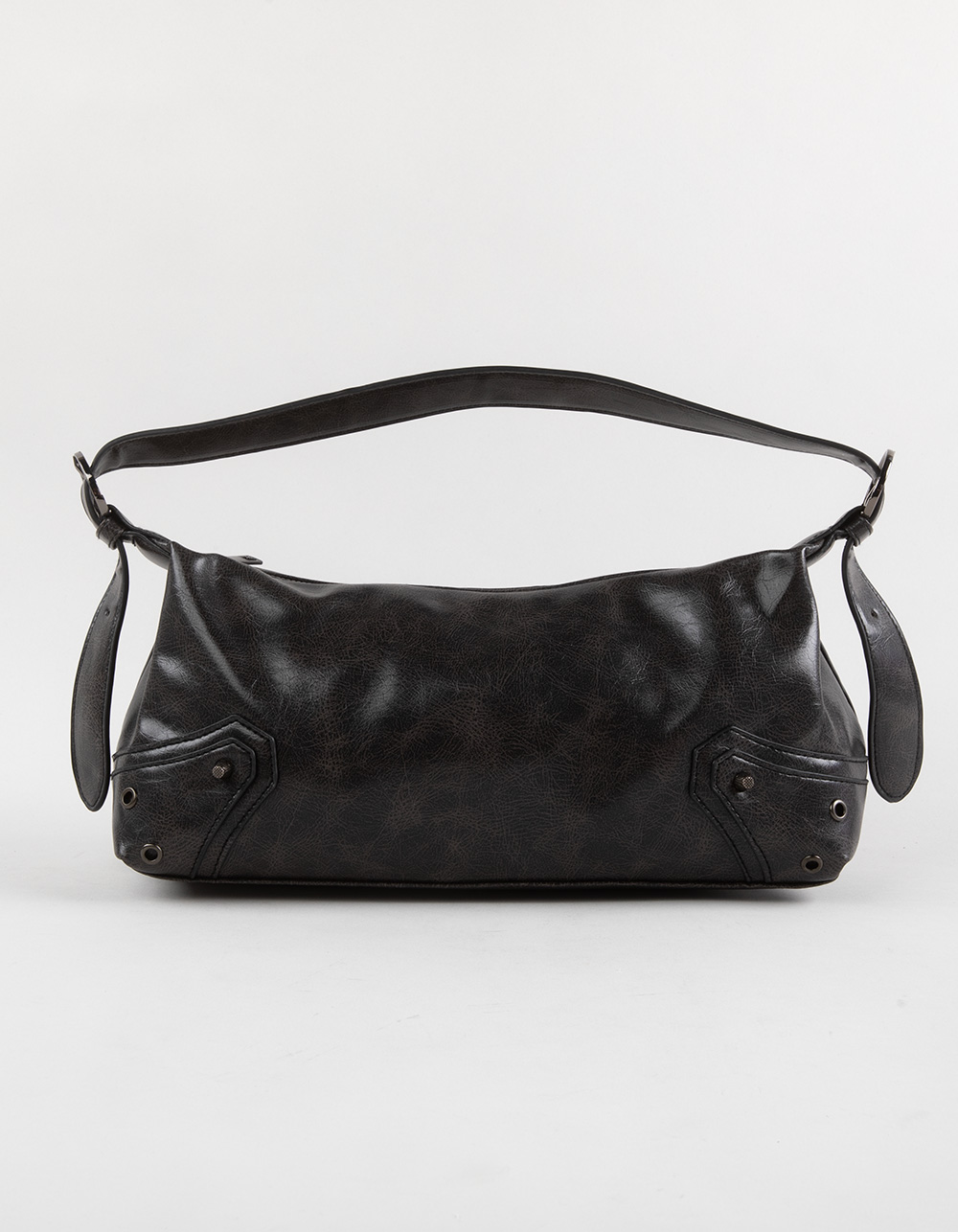 Faux Leather Shoulder Bag - WASHED BLACK