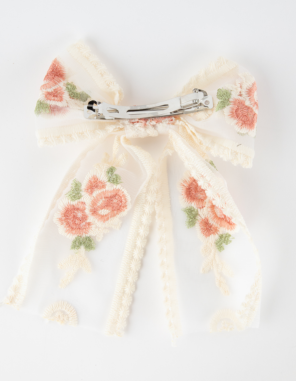 FULL TILT Embroidered Bow Hair Clip - CREAM
