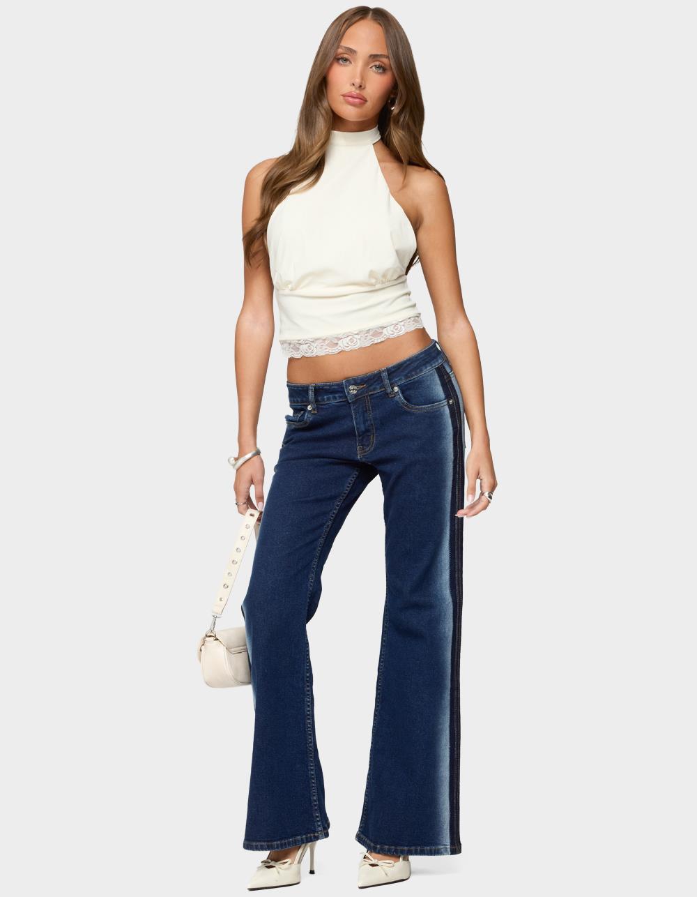 EDIKTED Sandra Lacey High Neck Halter Top - BEIGE