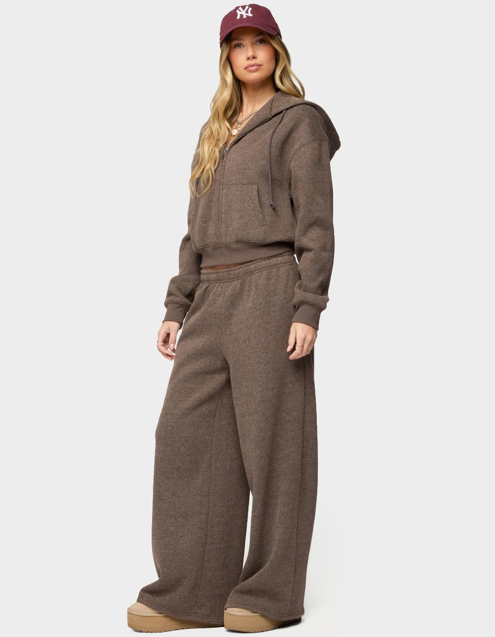 EDIKTED Laulie Zip Up Hoodie - BROWN