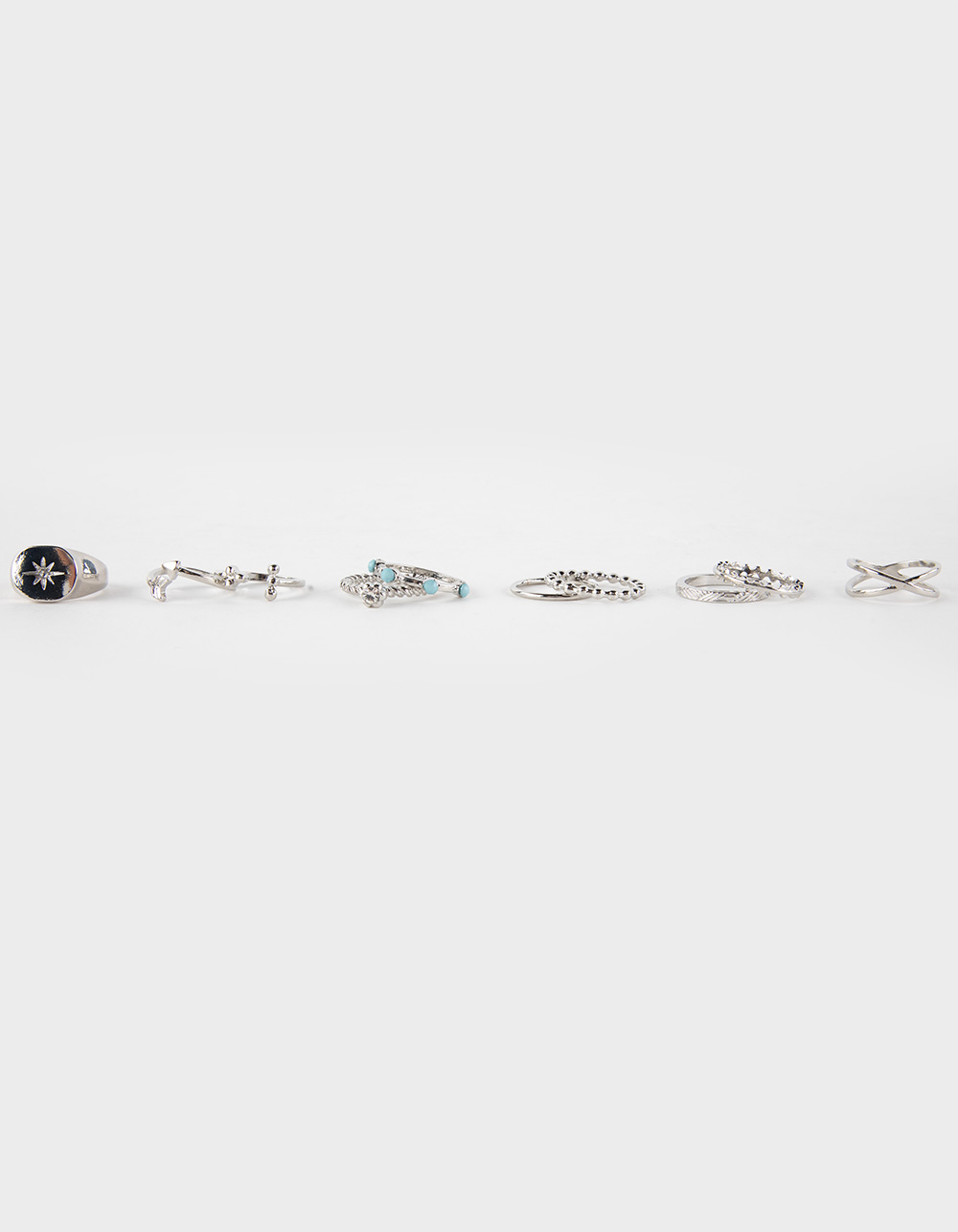 FULL TILT 10 Piece Rhinestone Dainty Ring Set - SILVER