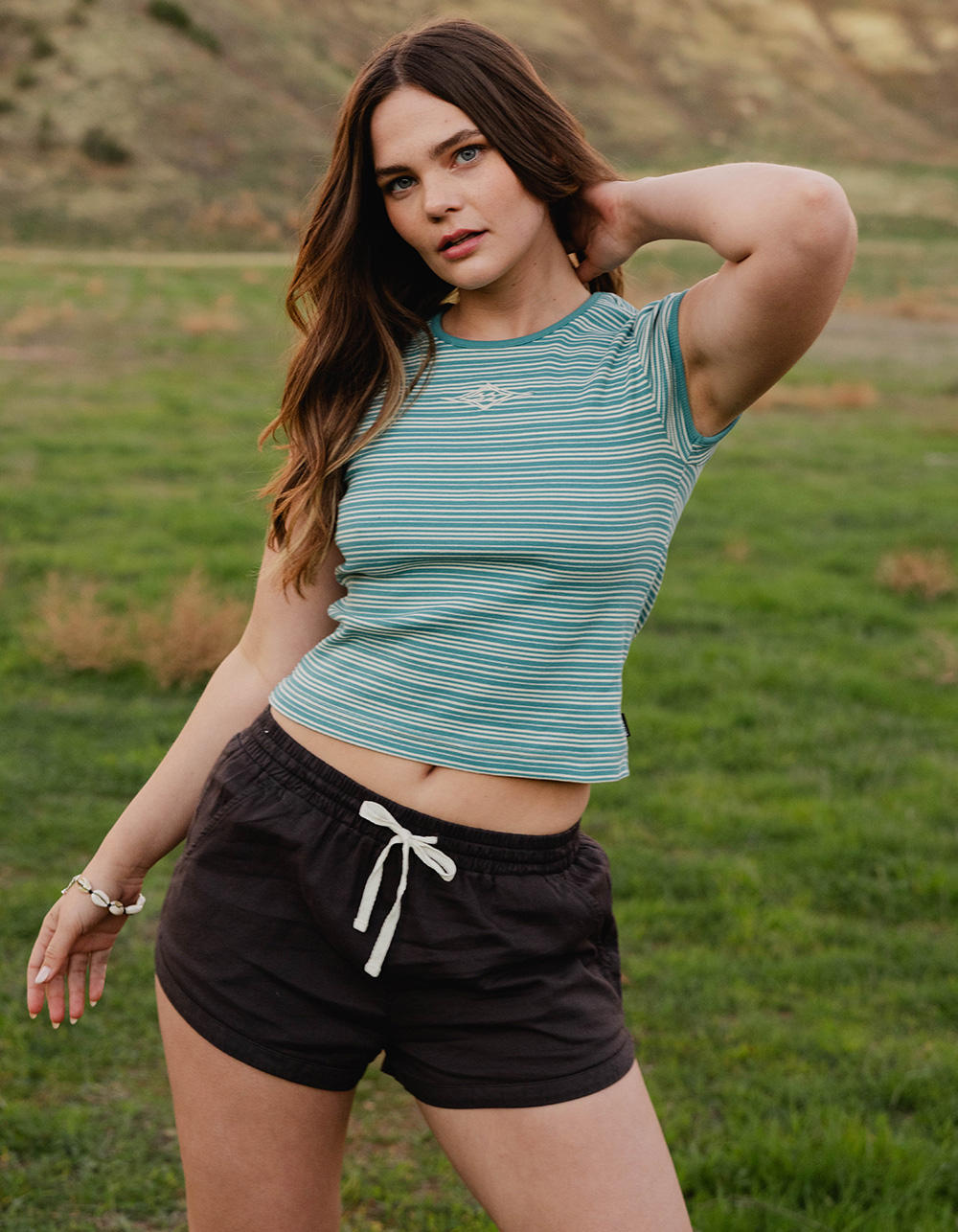 BILLABONG Road Trippin Womens Elastic Waist Shorts - OFF-BLACK