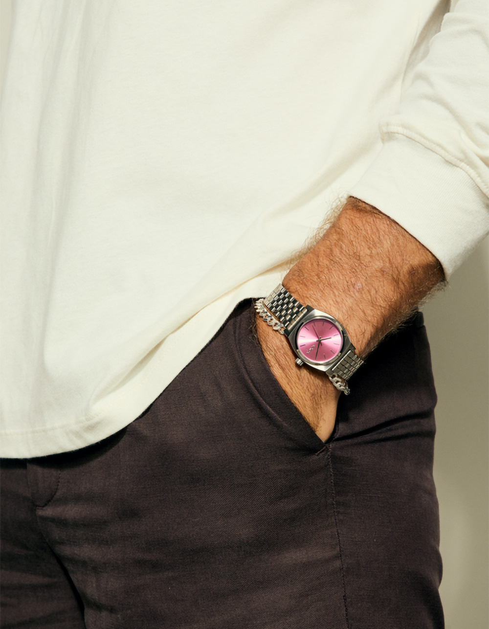 NIXON Medium Time Teller Watch - SILVER/PINK