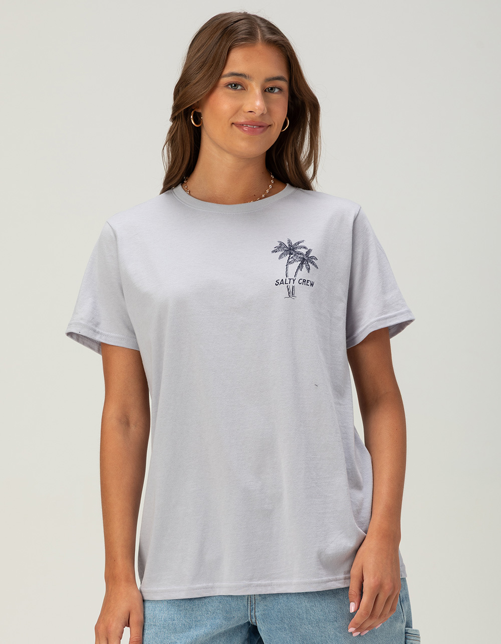 SALTY CREW Greetings Womens Boyfriend Tee - GRAY