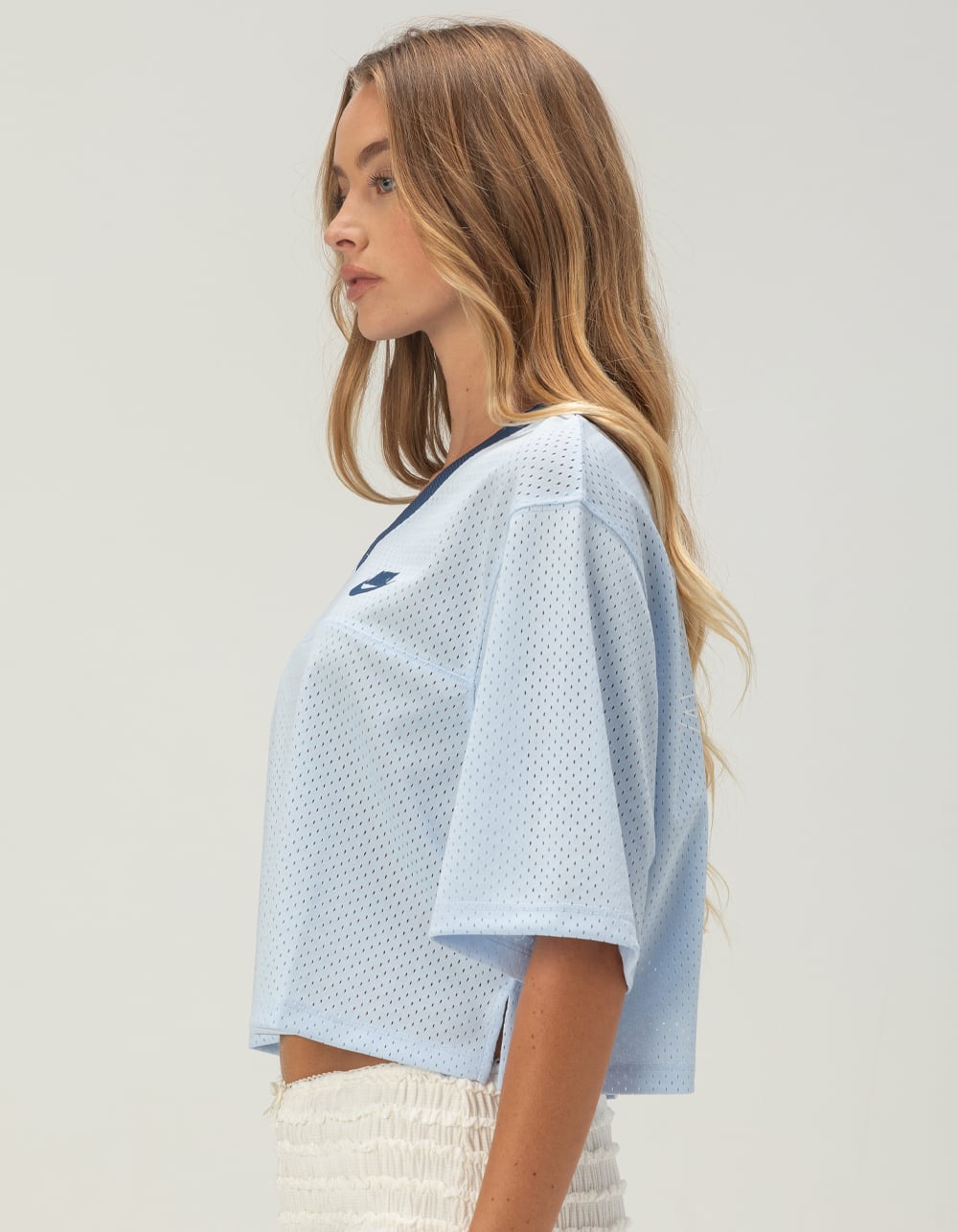 NIKE Womens Crop Mesh Jersey - L.BLU/NVY