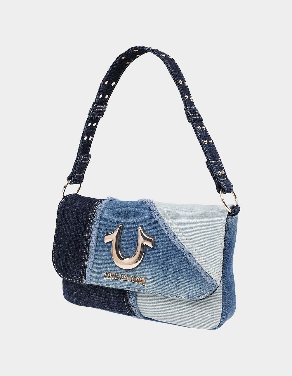 TRUE RELIGION Frayed Denim Horseshoe Hobo Bag - DENIM