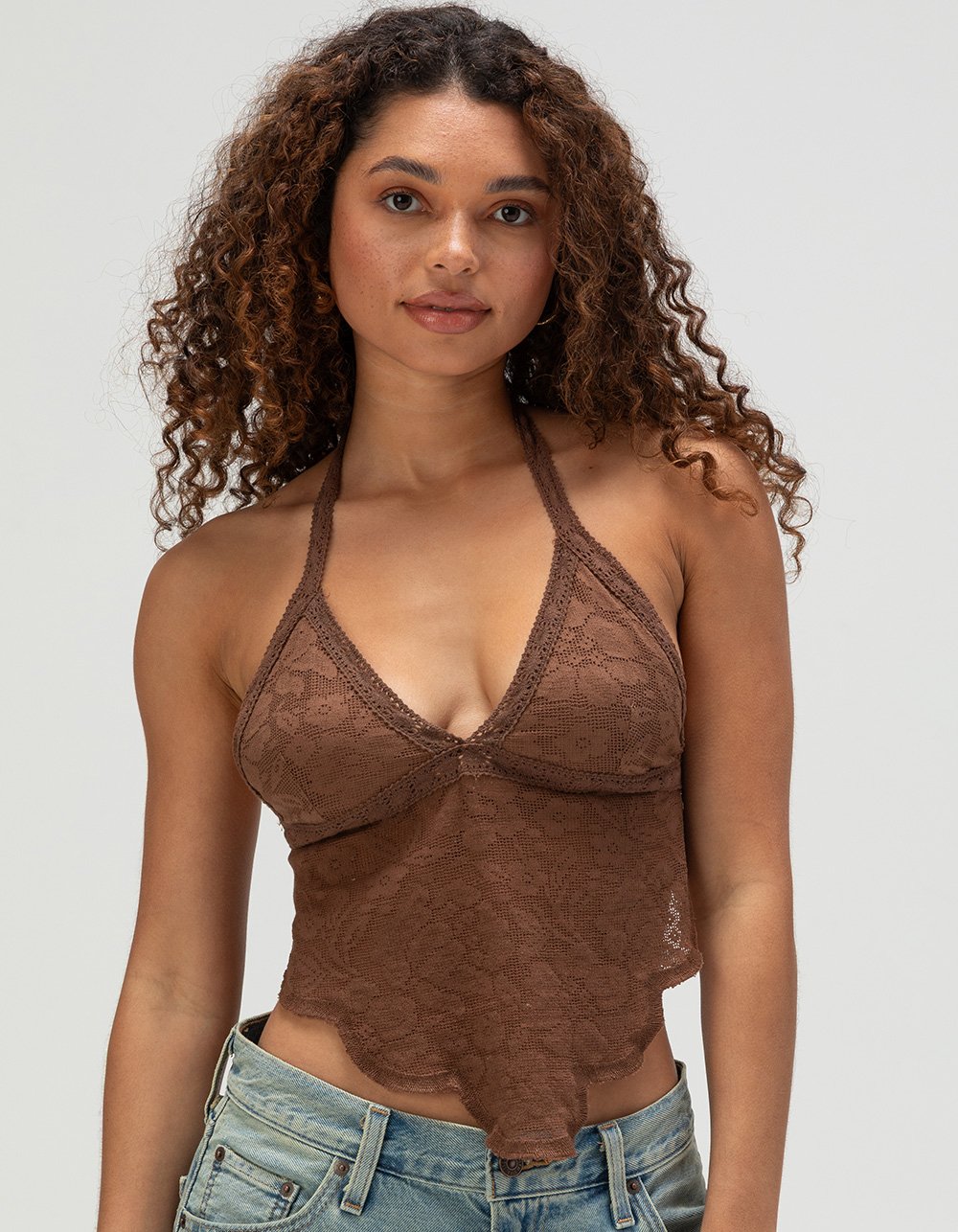 WEST OF MELROSE Womens Hanky Halter Top - BROWN