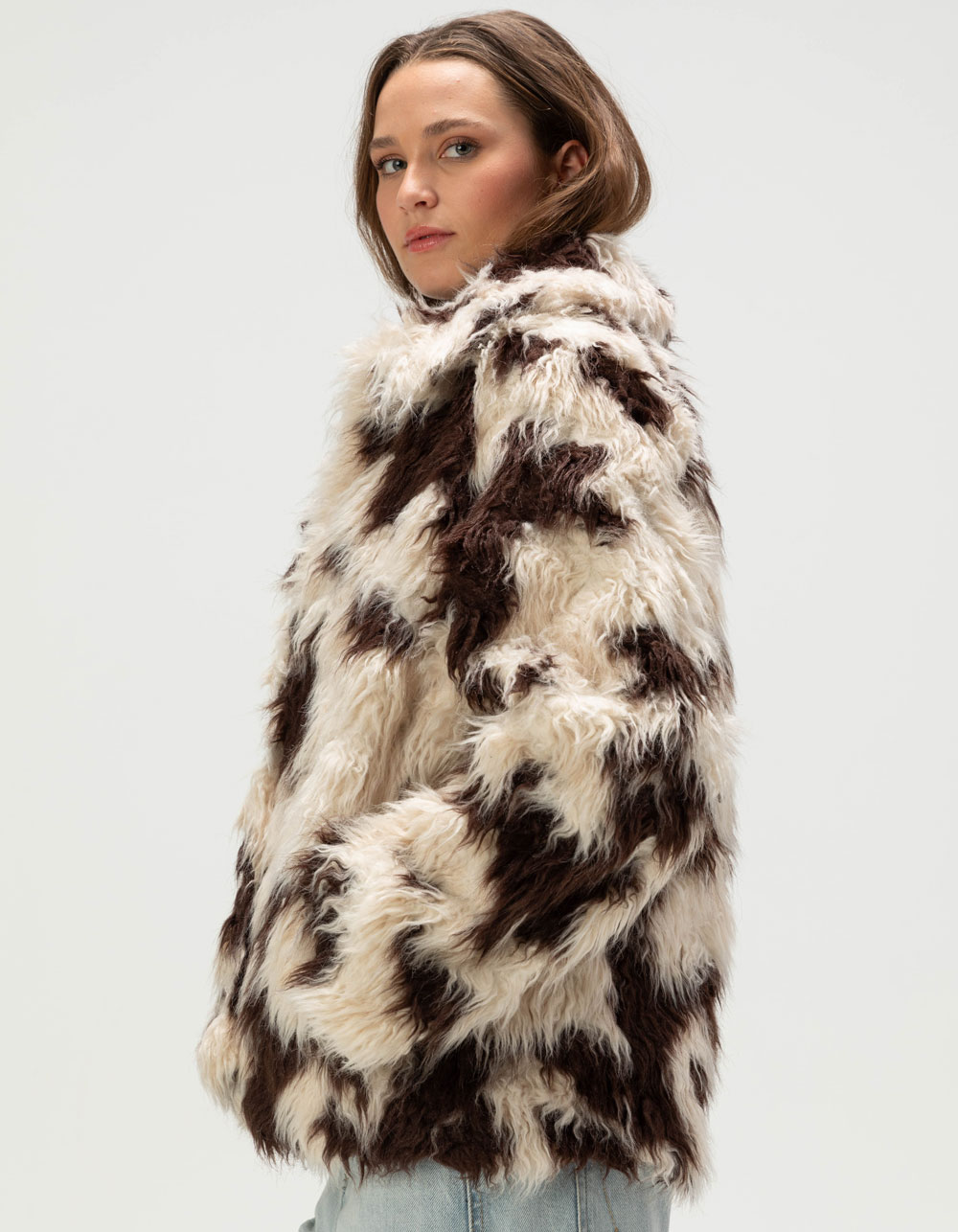 BDG Urban Outfitters Wilson Womens Faux Fur Jacket - BROWN COMBO