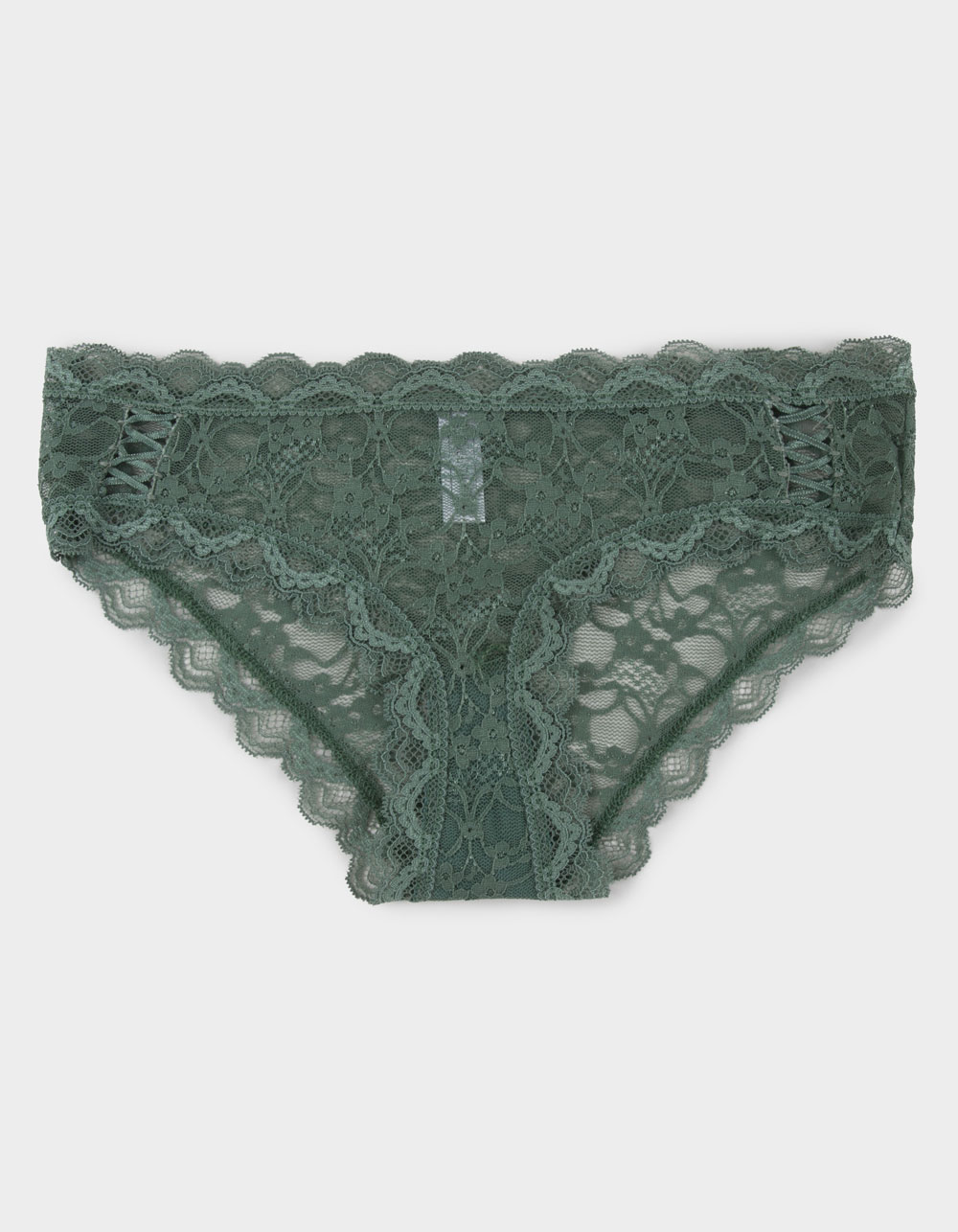 FULL TILT Allover Lace Up Hipster Panties - FOREST