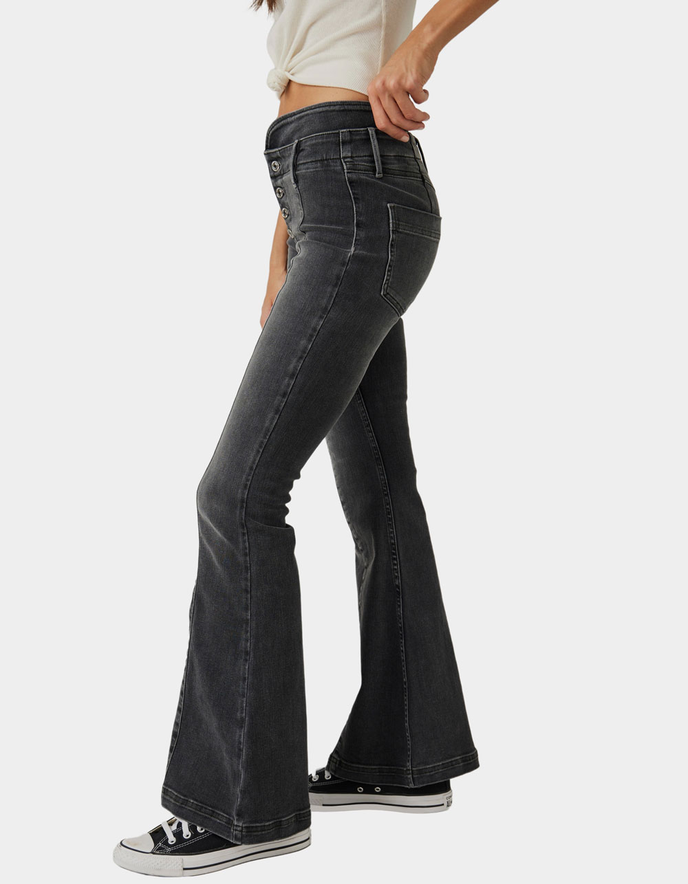FREE PEOPLE After Dark Mid Rise Flare Womens Jeans - WASHED BLACK | Tillys