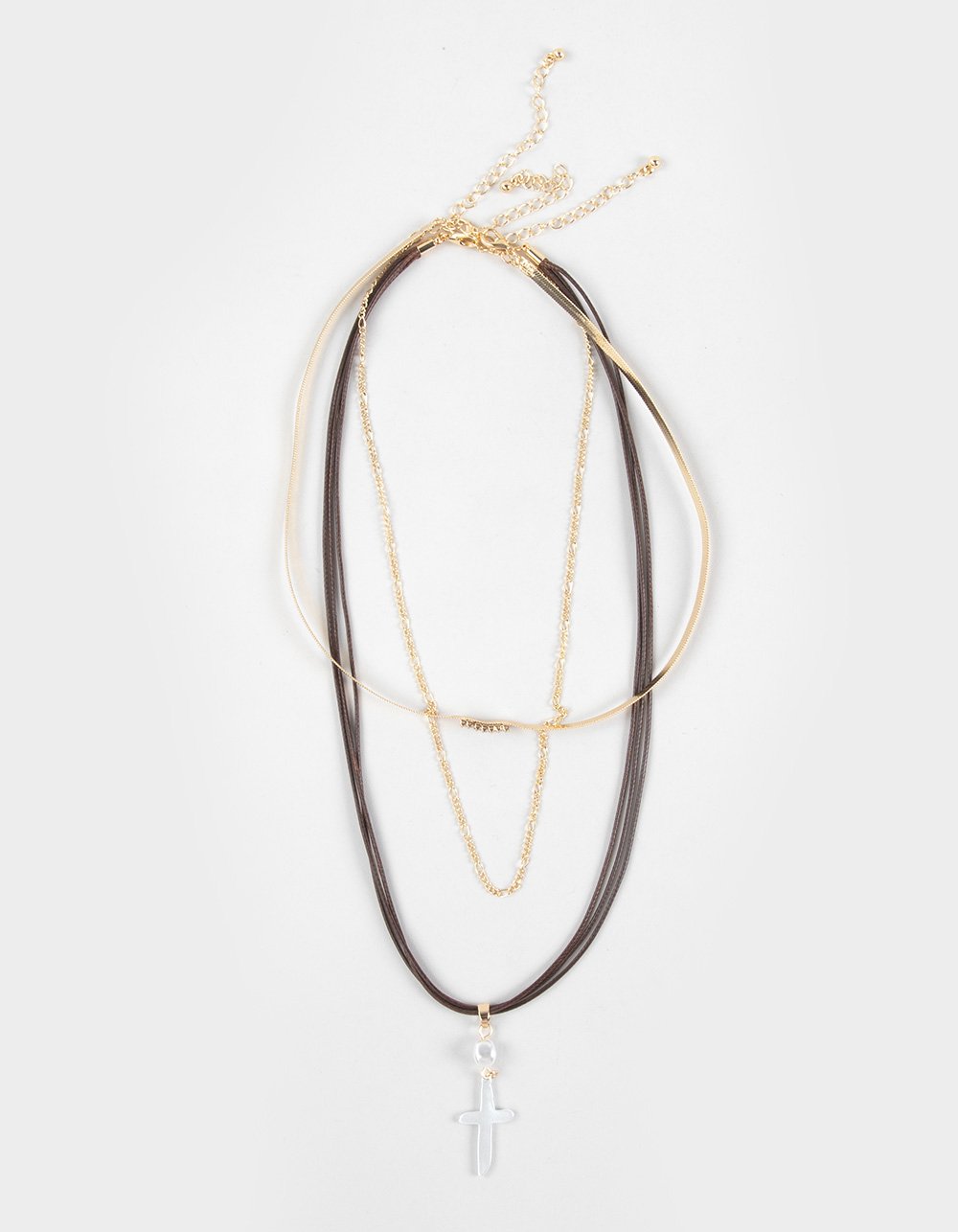 FULL TILT 5 Row Cord/Pearl/Cross Necklace - GOLD