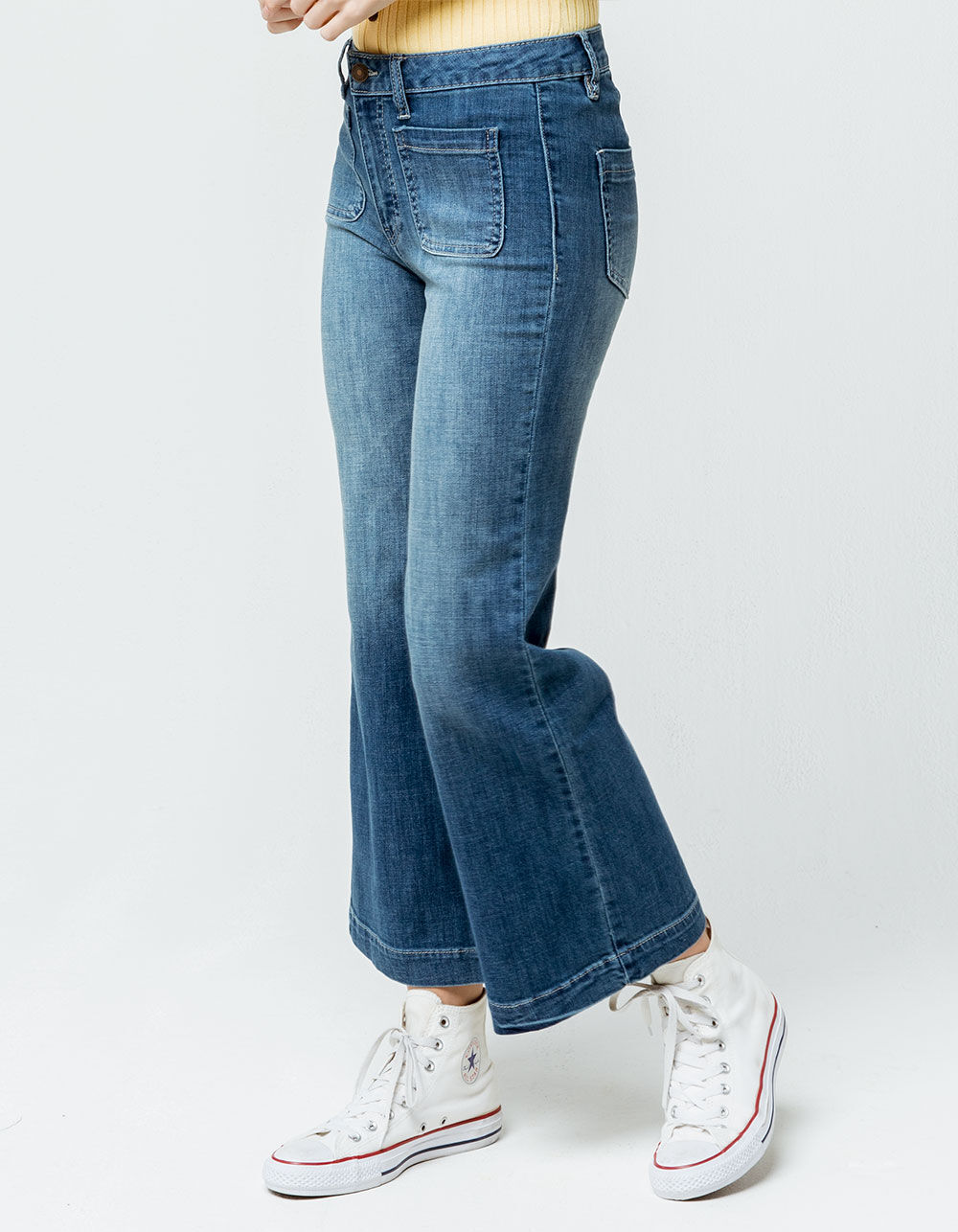 SKY AND SPARROW Wide Leg Womens Crop Jeans - MEDIUM BLAST | Tillys