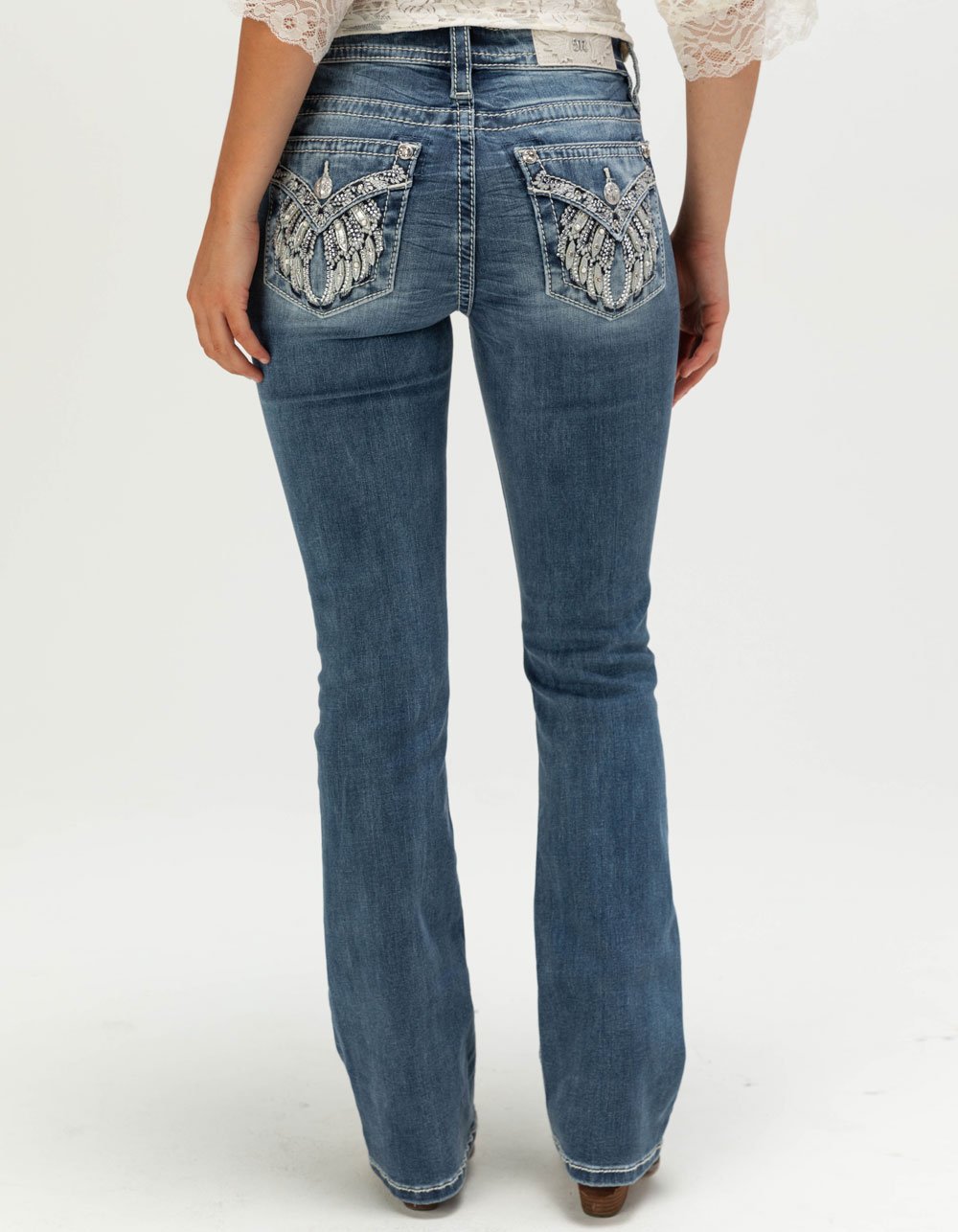 MISS ME Wing Womens Mid Rise Bootcut Jeans - MEDIUM WASH