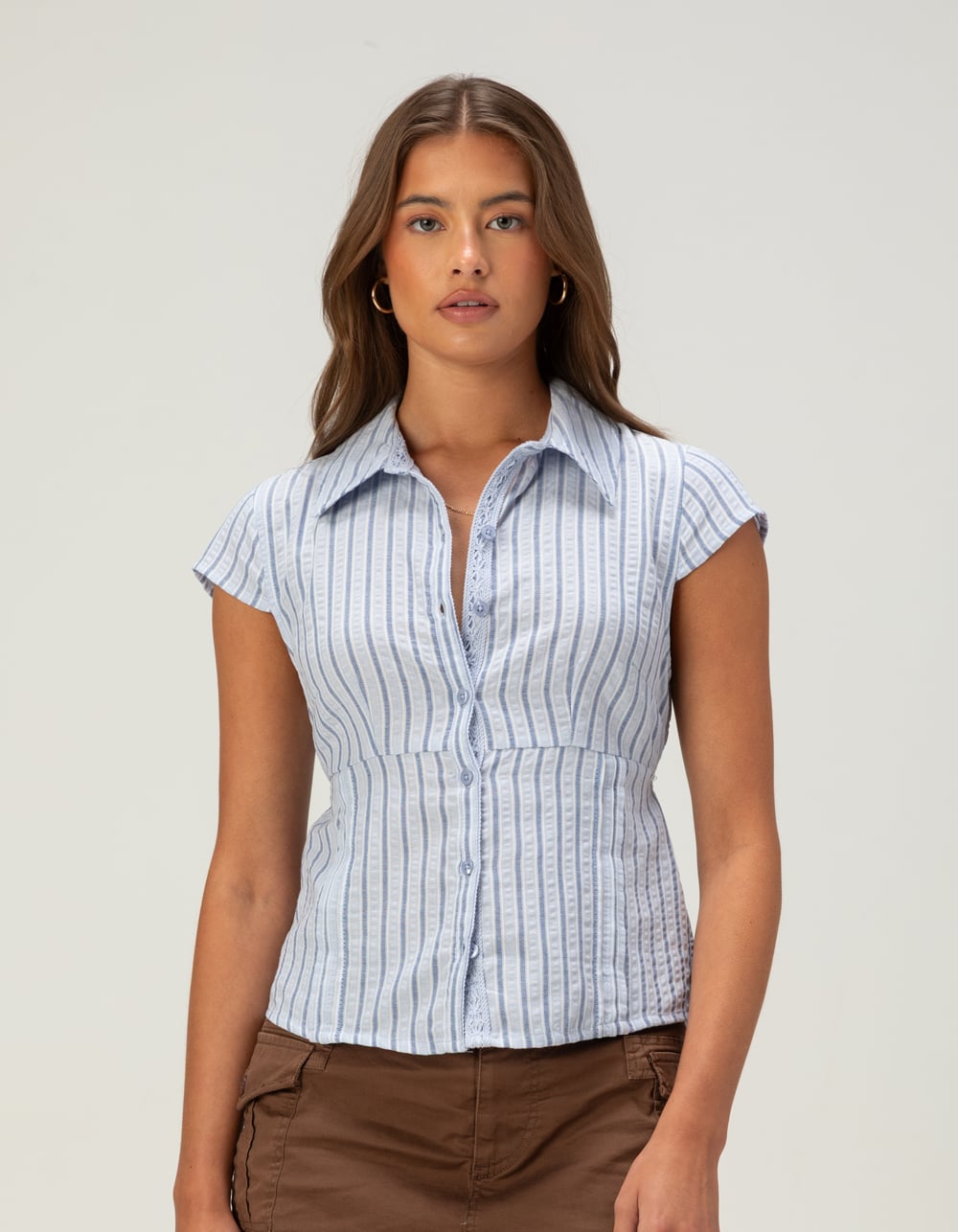 RSQ Womens Button Up Shirt - BLUE COMBO