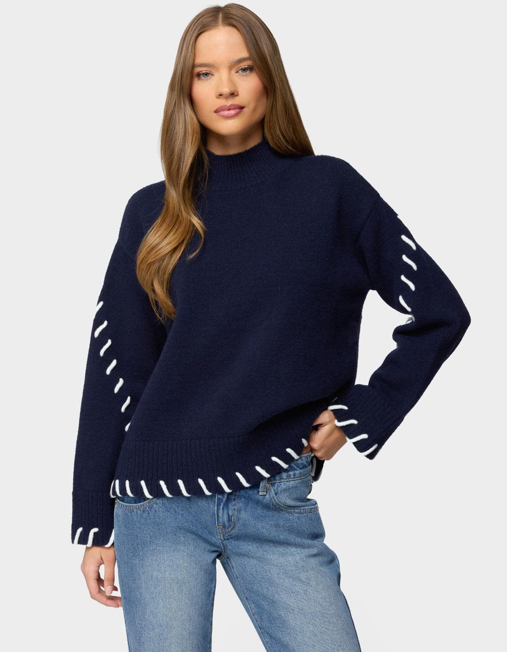 EDIKTED Indah Contrast Stitch Oversized Sweater - NAVY