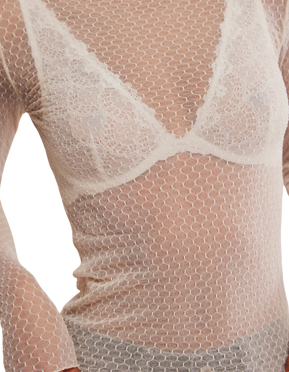 FREE PEOPLE Minding My Business Womens Sheer Long Sleeve Top - WHITE