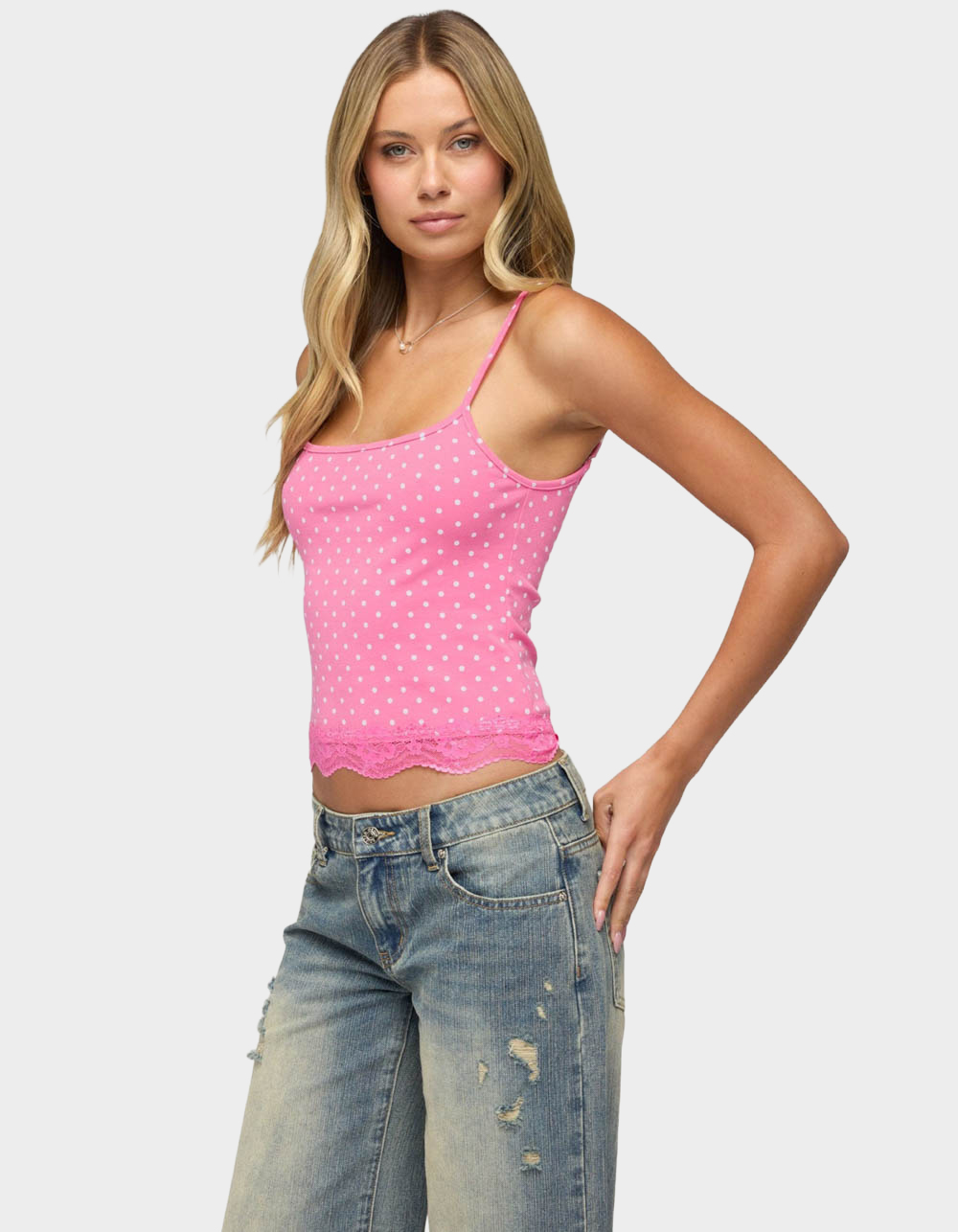 EDIKTED Lyle Lacey Polka Dot Top - PINK