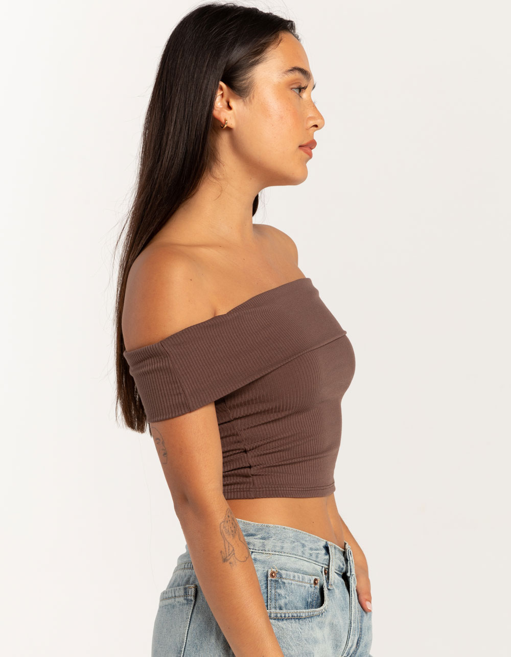 RSQ Womens Off The Shoulder Top - BROWN