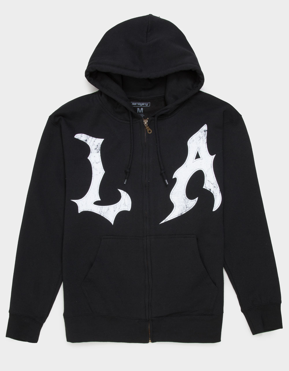 SAME GANG LA Grunge Mens Zip-Up Hoodie - BLACK