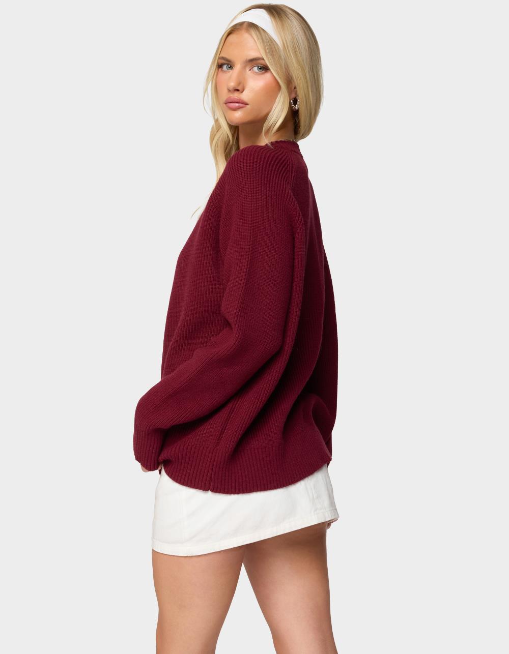 EDIKTED Lavonne Oversized Knit Raglan Sweater - DK RED