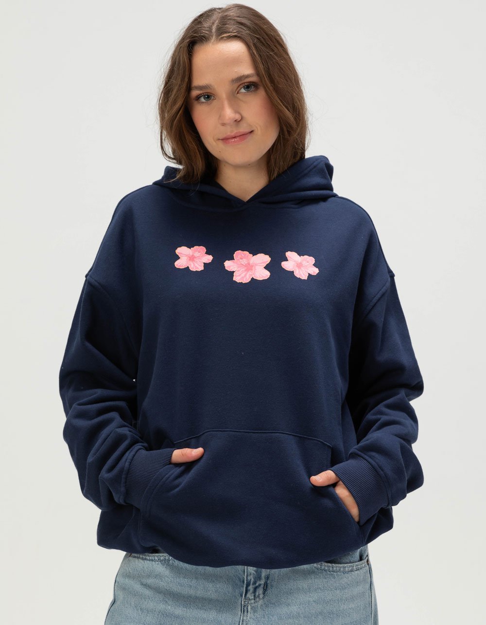 FULL TILT Hibiscus Womens Hoodie - NAVY
