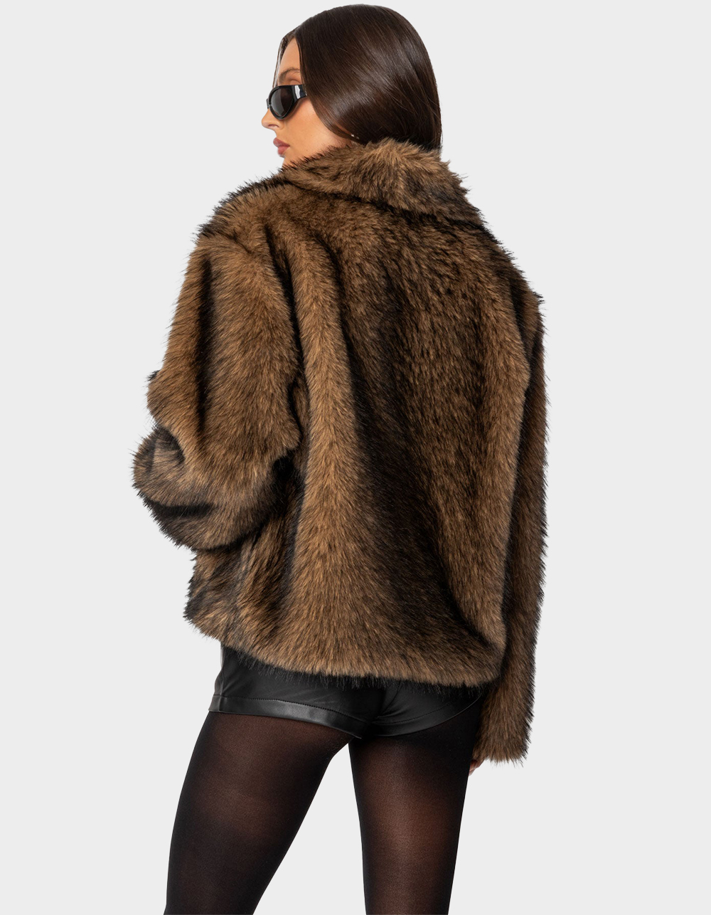 EDIKTED Mob Wife Faux Fur Jacket - BROWN