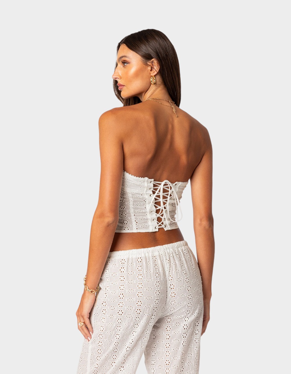EDIKTED Lemon Lacey Cotton Corset - WHITE