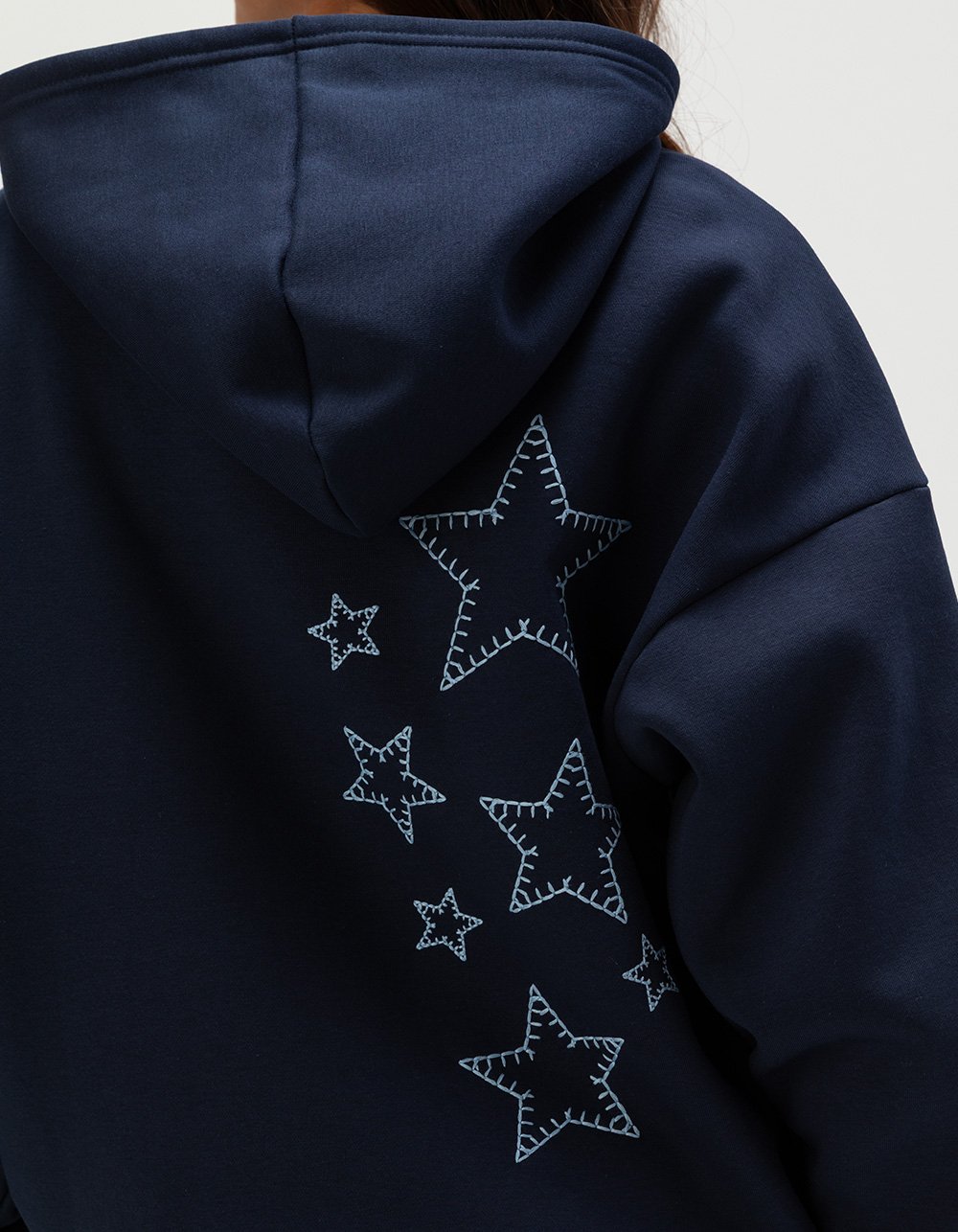 FULL TILT Womens Embroidered Star Hoodie - NAVY COMBO