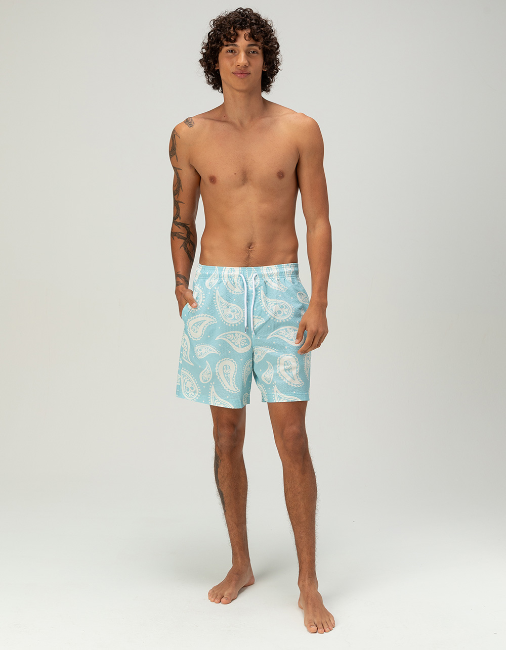 RSQ Mens Seersucker 6.5" Swim Trunks - CRYSTAL BLUE