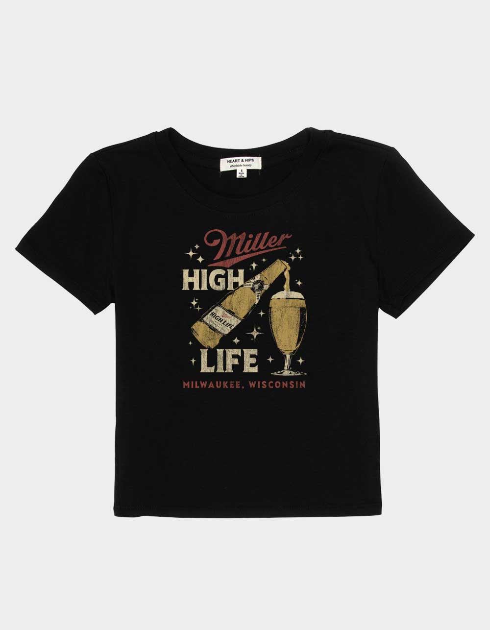 MILLER High LIFE Pour Distressed Womens Baby Tee - BLACK