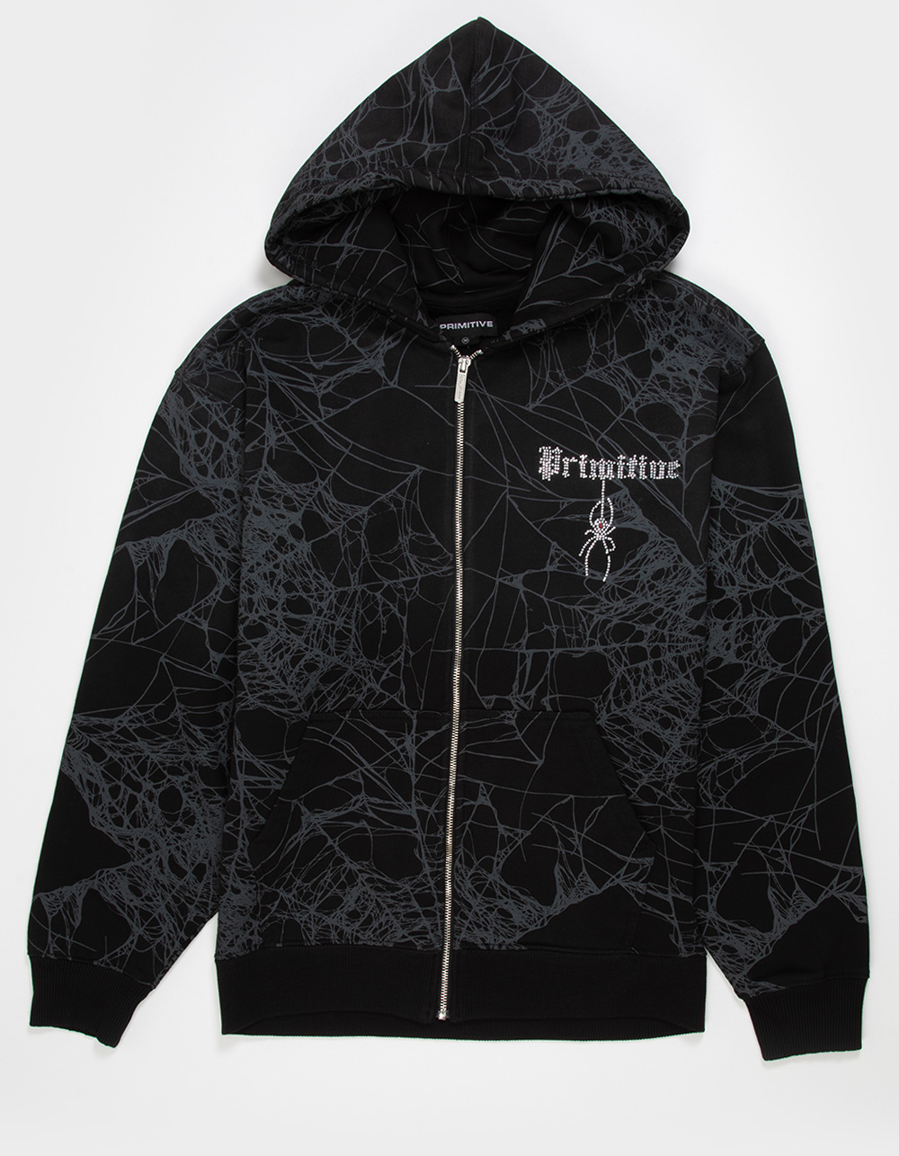 PRIMITIVE Silk Mens Rhinestone Zip-Up Hoodie - BLACK