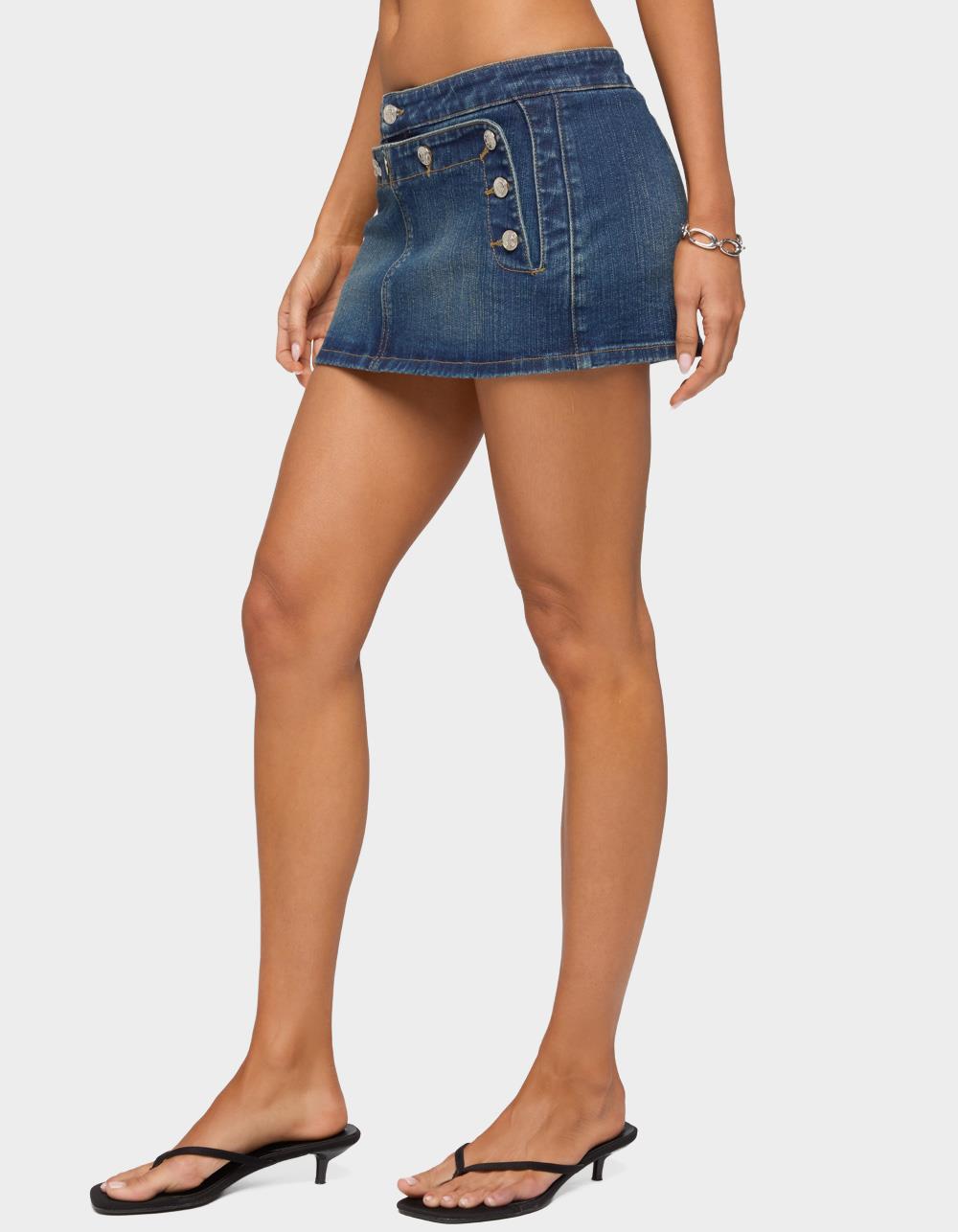 EDIKTED Fridie Buttoned Denim Mini Skort - LIGHT BLUE