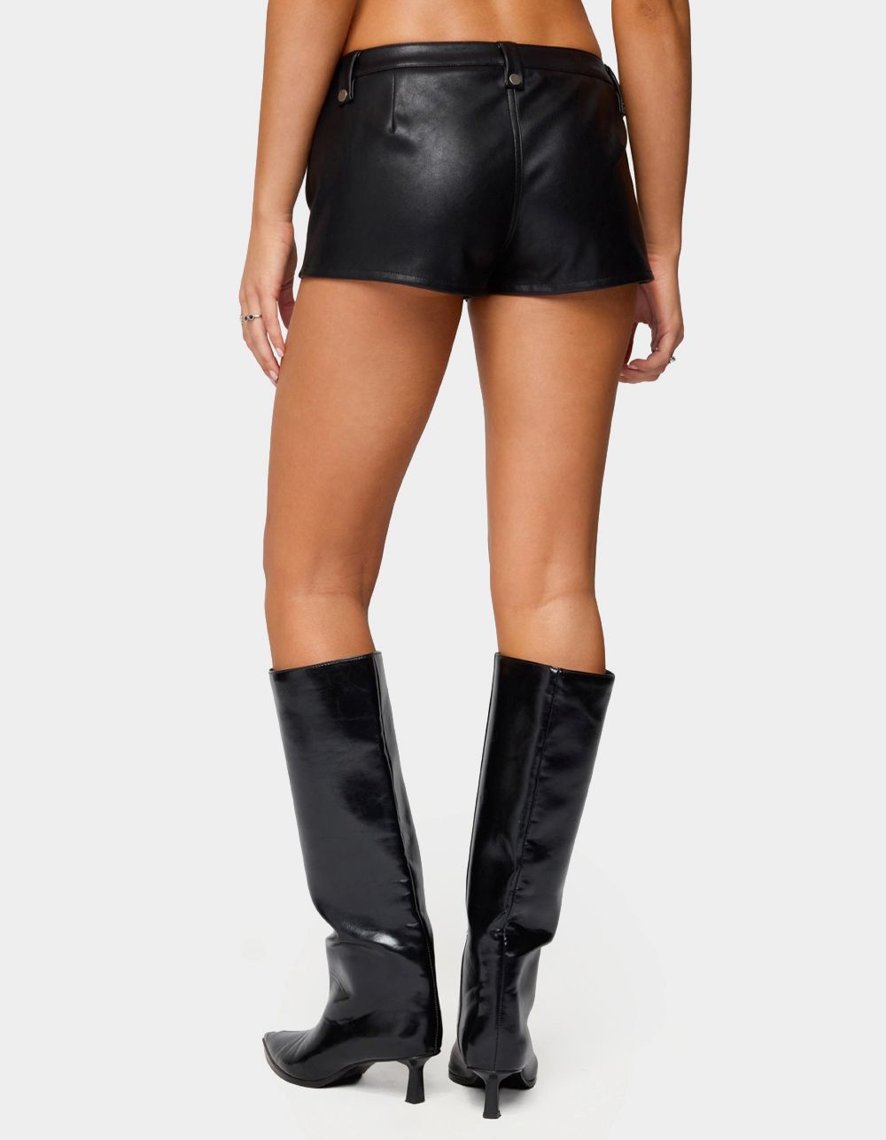 EDIKTED Labella Faux Leather Micro Shorts - BLACK