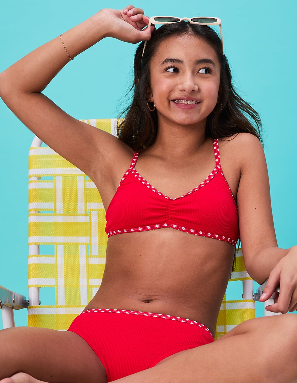 FULL TILT Texture Girls Bralette Bikini Set - RED