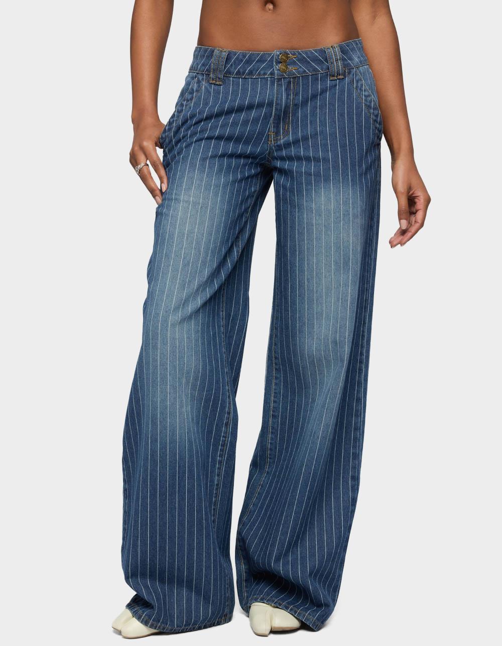 EDIKTED Tall Cory Striped Low Rise Baggy Jeans - BLUE