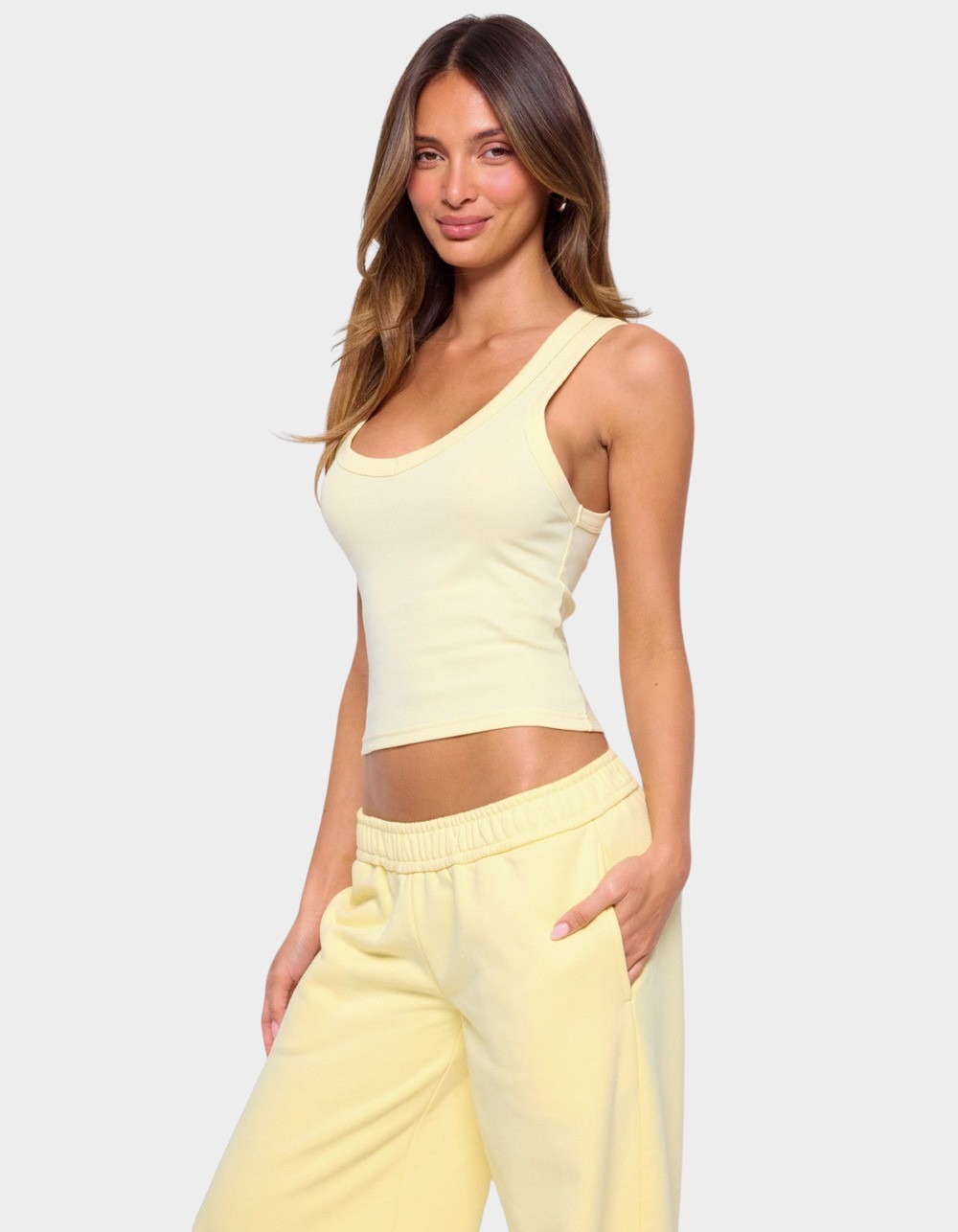 EDIKTED Janele Ribbed Tank Top - YELLOW