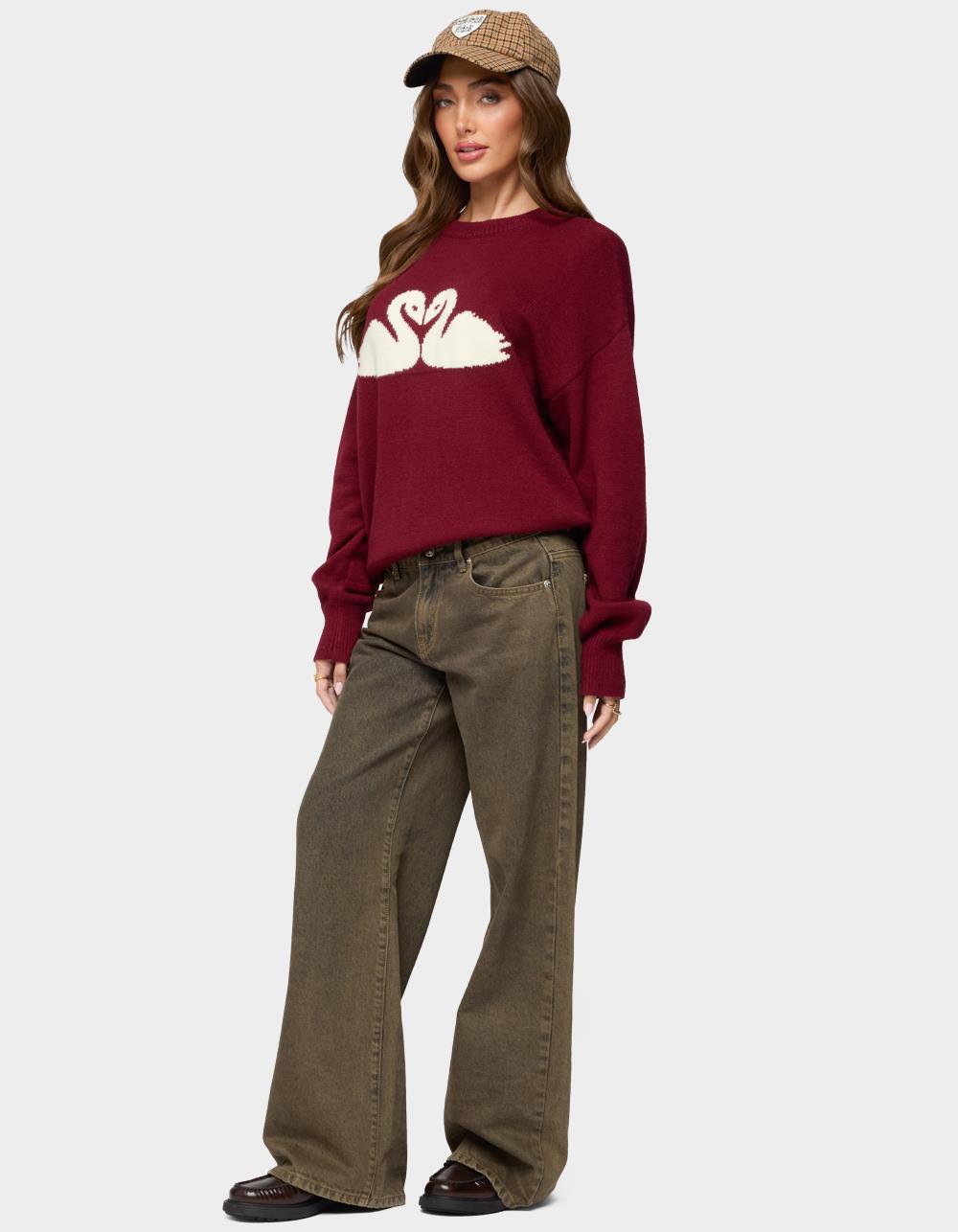 EDIKTED Swan Oversized Knit Sweater - DK RED